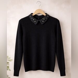 LIV MILANO | Black Blouse with Embellished Collar
